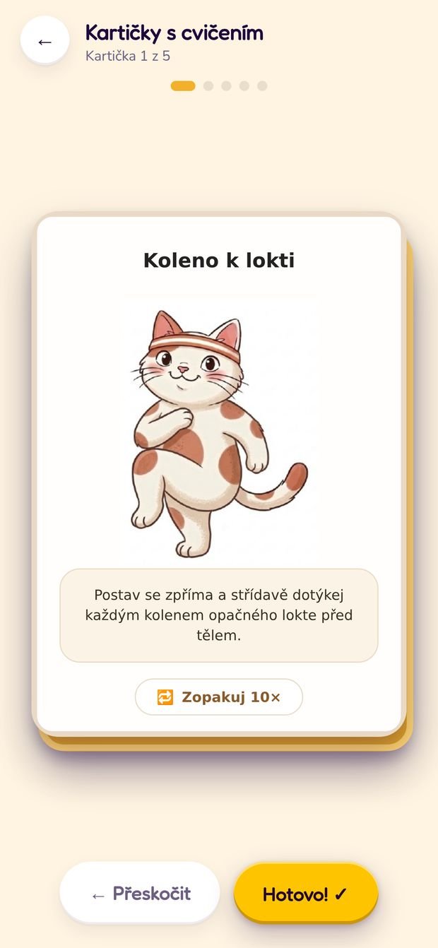 Kartičky s cvičením — pohyb bez pomůcek